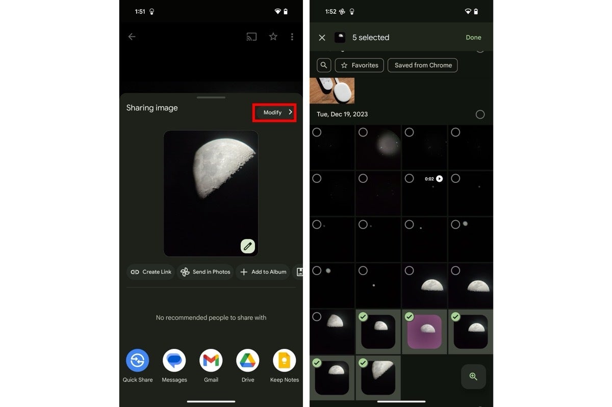 Screenshots of the new Google Photos sharing UI