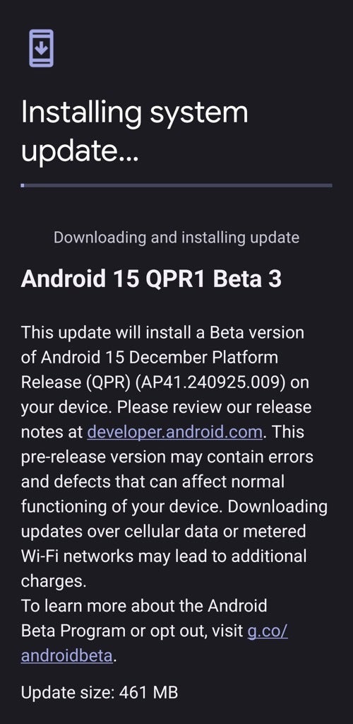 A screenshot of the Android 15 QPR1 Beta 3 update