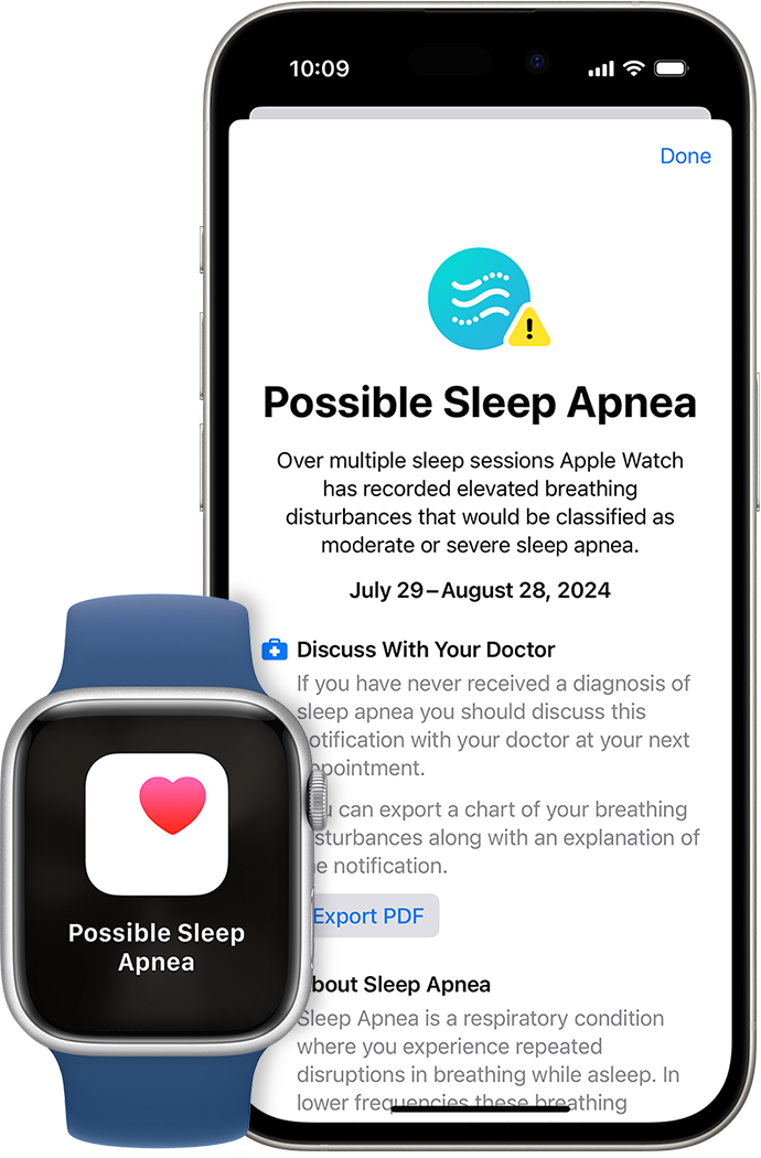 A screenshot of an Apple Watch notification about possible sleep apnea.