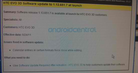 Pre-launch software update for the HTC EVO 3D addresses calendar issue