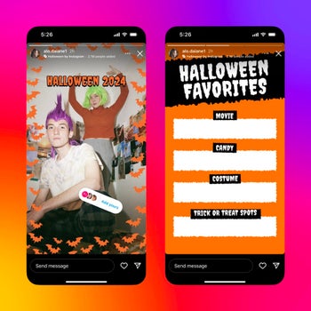 Screenshots of Instagram's new Halloween features
