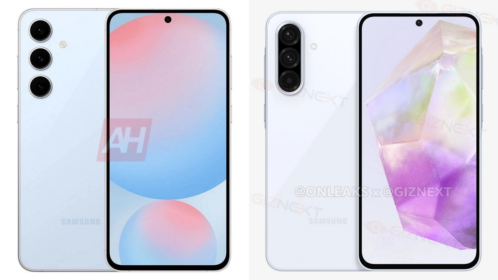 Galaxy A36 renders next to Galaxy S24 FE renders.