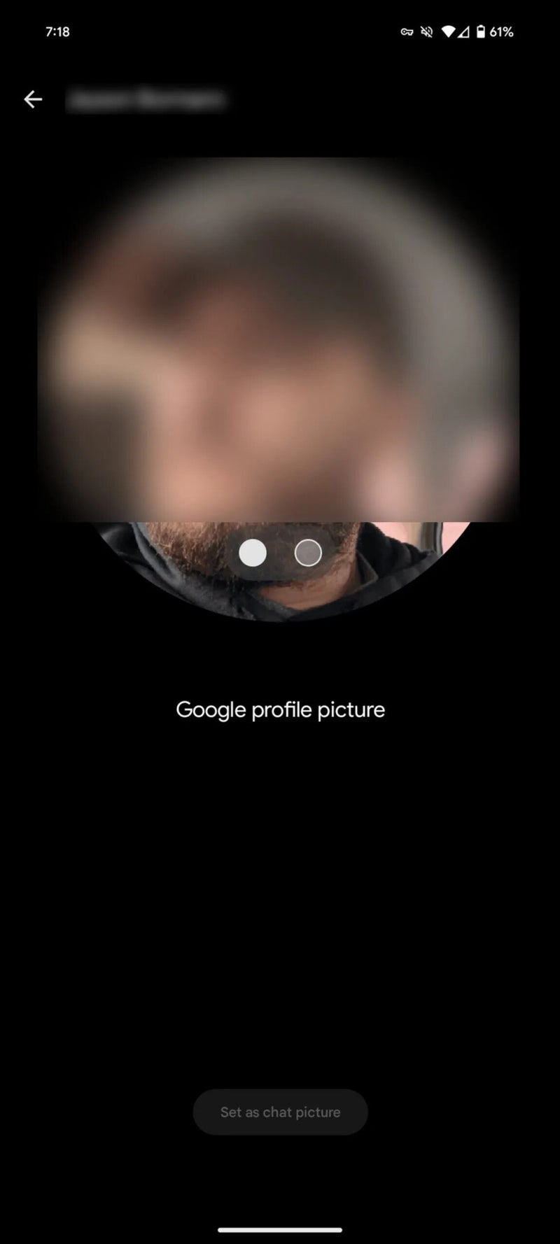 Smartphone screen showing a blurred profile picture.