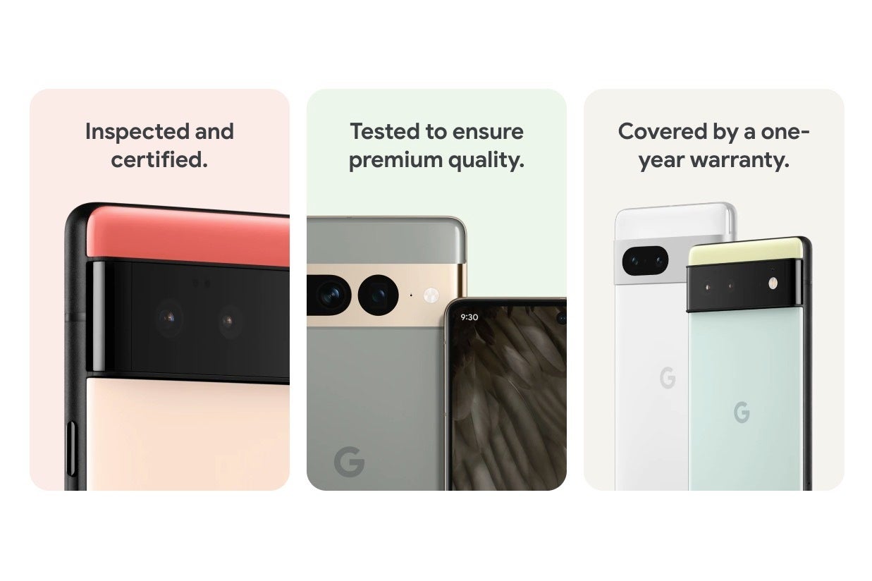 An image from the Google Store showcasing its Certifified Refurbished Pixel standards