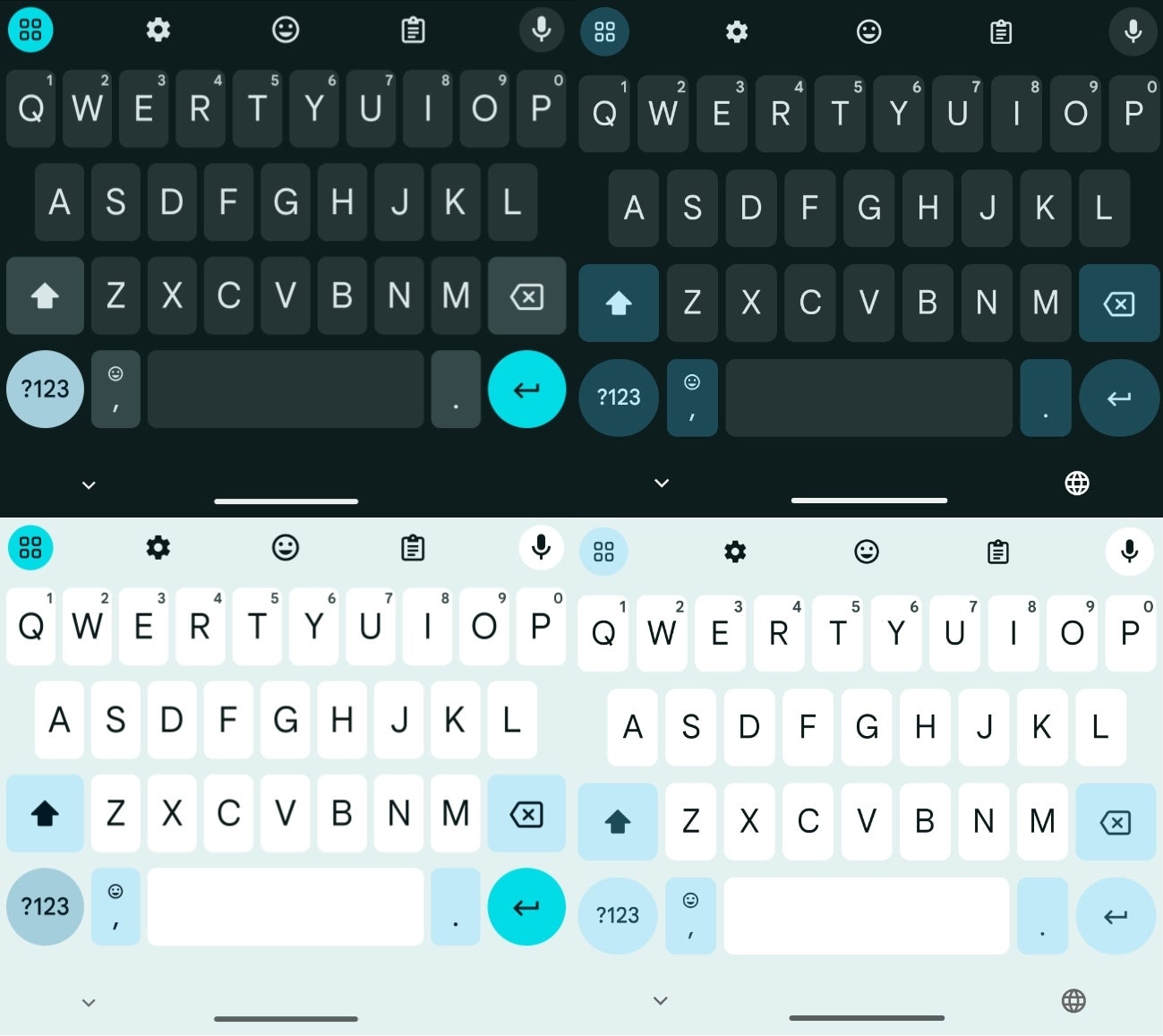 Screenshots of Gboard&#039;s new dynamic themes before and after