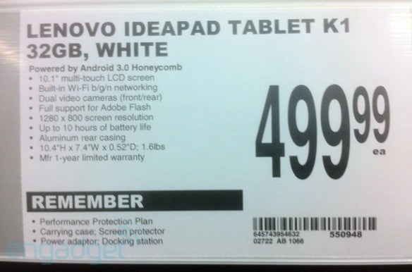 Lenovo Ideapad Honeycomb tablet to be $499 at Office Depot