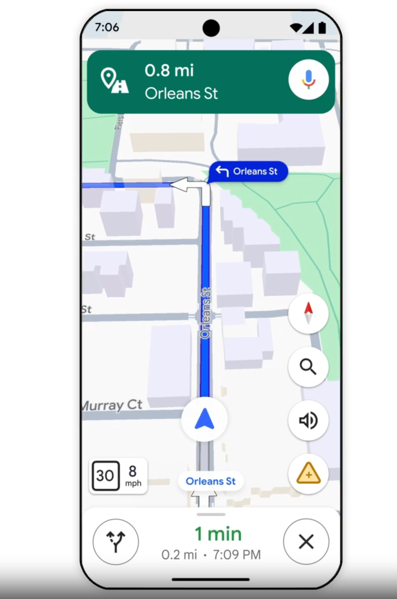 The Google Maps app on a smartphone, displaying a map with a blue route line.