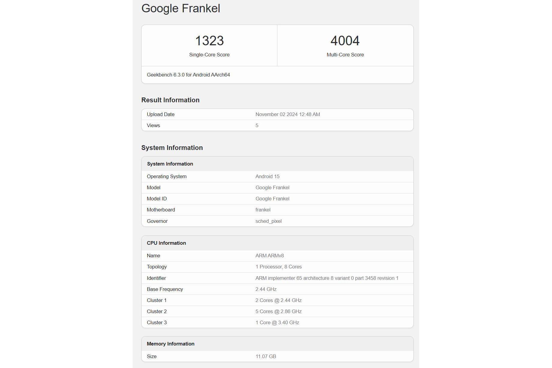 Pixel 10 Tensor G5 benchmark