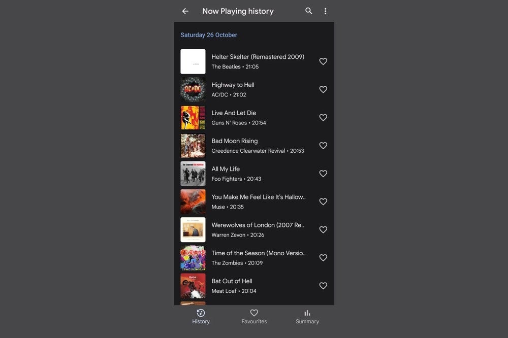 A screenshot of what the &quot;Now Playing&quot; history UI would look like with album art