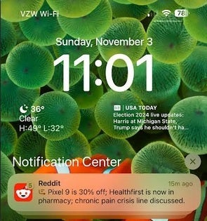 Example of a notification summary on iOS.