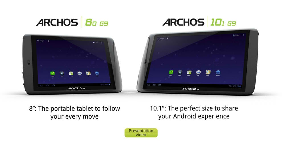 Archos 8&quot; &amp; 10.1&quot; G9 Honeycomb tablets priced at $279 &amp; $349; coming in September