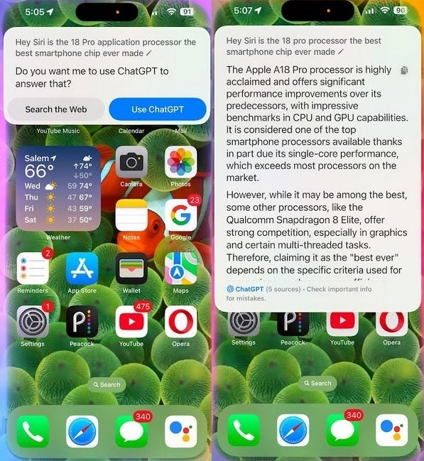 ChatGPT integration with Siri on iOS 18.2 beta 2. | Image credit-PhoneArena - Latest beta update reveals how Siri's ChatGPT integration allows use of advanced AI capabilties