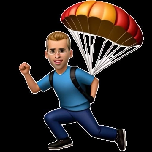 Victor jumping with a parachute