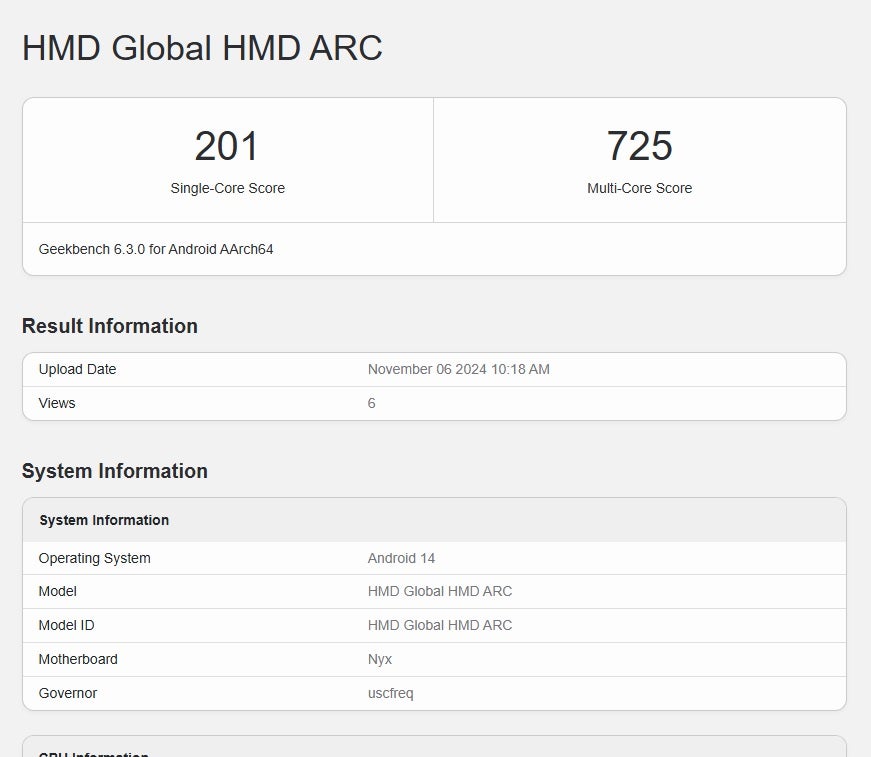 HMD Aura 2 benchmark listing