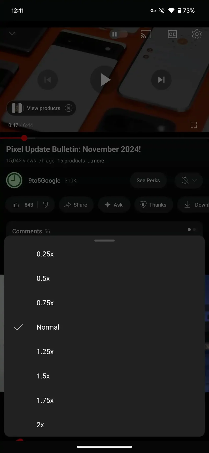 A screenshot of the YouTube playback speeds before the redesign