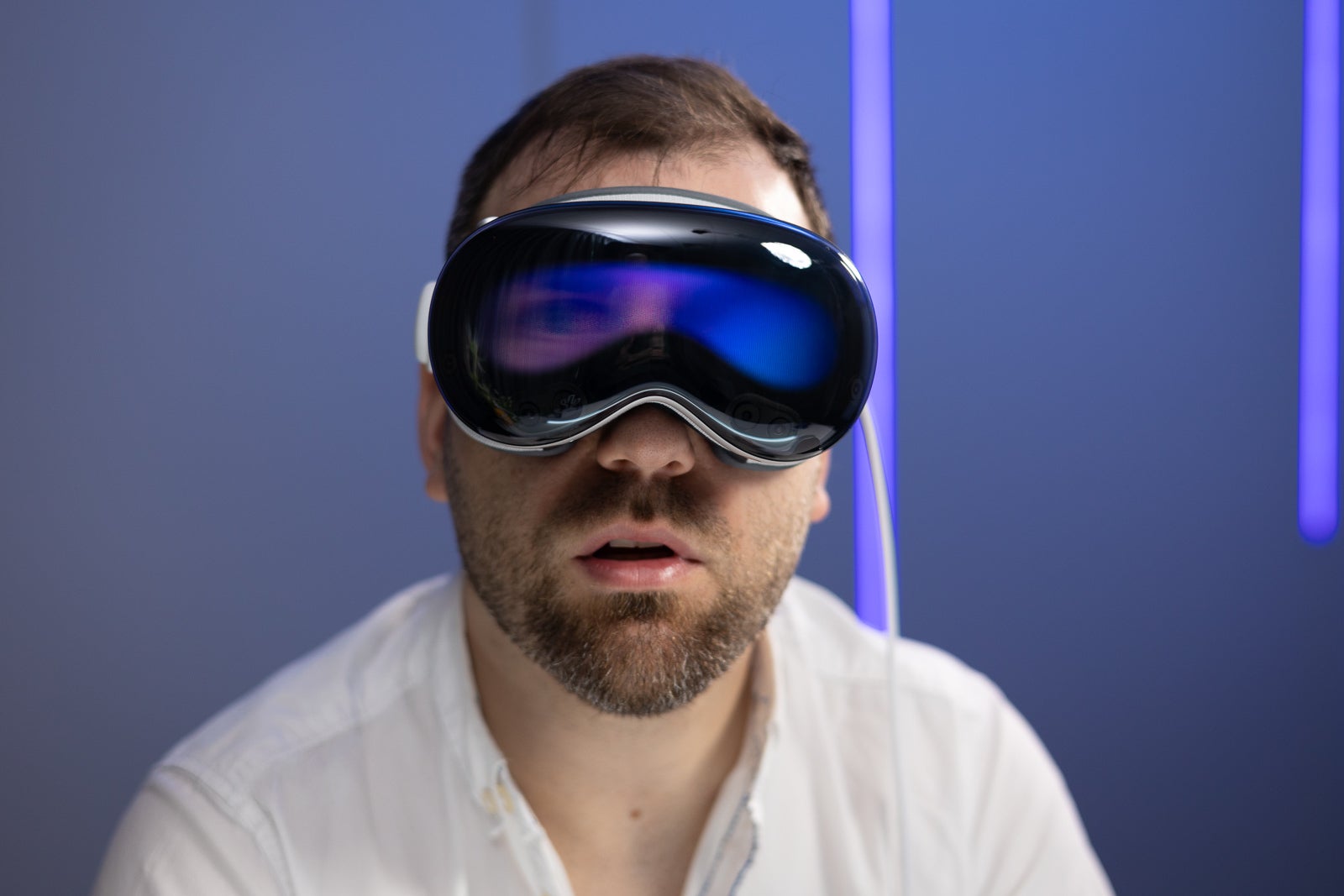 A person wearing an Apple Vision Pro