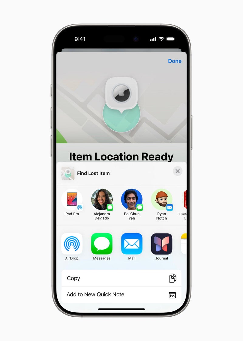 Screenshot from Apple's Share Item Location feature in Find My app