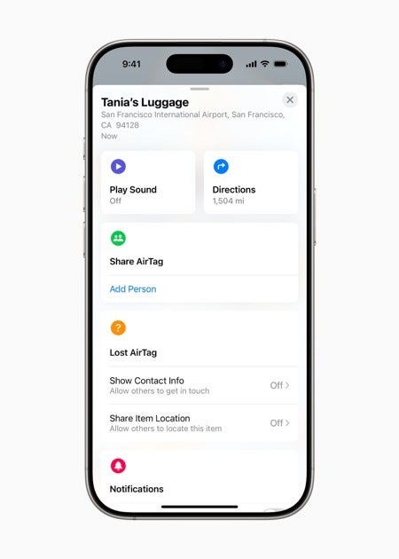 Apple&#039;s Share Item Location feature in Find My app | Image credit — Apple - Apple announces lost AirTag location sharing with Airlines and other third parties with latest beta