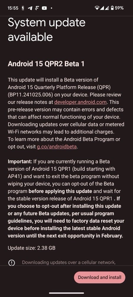 Android 15 QPR2 Beta 1 installation on a Pixel 6 Pro | Image credit — PhoneArena - Android 15 QPR2 Beta 1 is now available for eligible Google Pixel phones