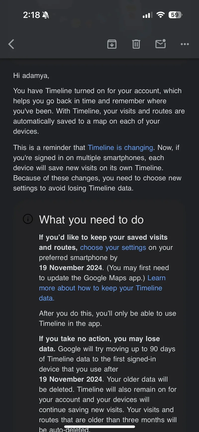 Screenshot from the email received by Android Authority about the upcoming change.