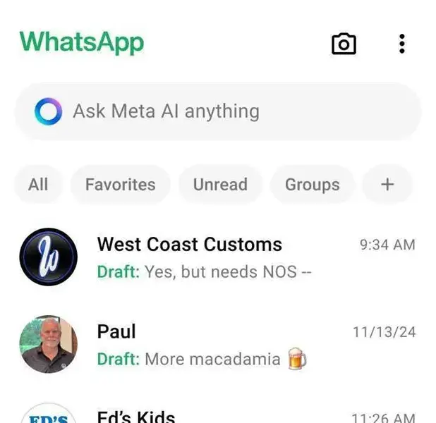 A screenshot of the WhatsApp draft feature in use