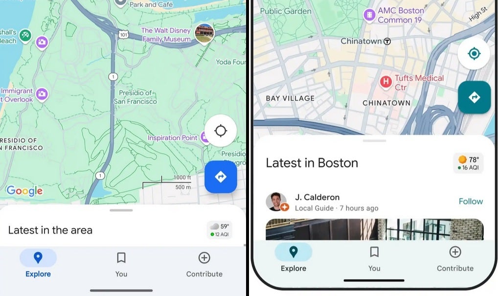 The current blue theme of Google Maps on the left with the new teal look on the right. | Image credit-9to5Google - You&#039;ll soon notice a new look for Google Maps