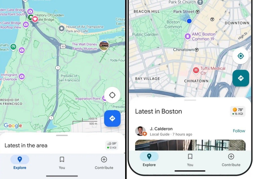 Current blue theme of Google Maps on the left with the new teal look on the right. | Image credit-9to5Google - You&#039;ll soon notice a new look for Google Maps