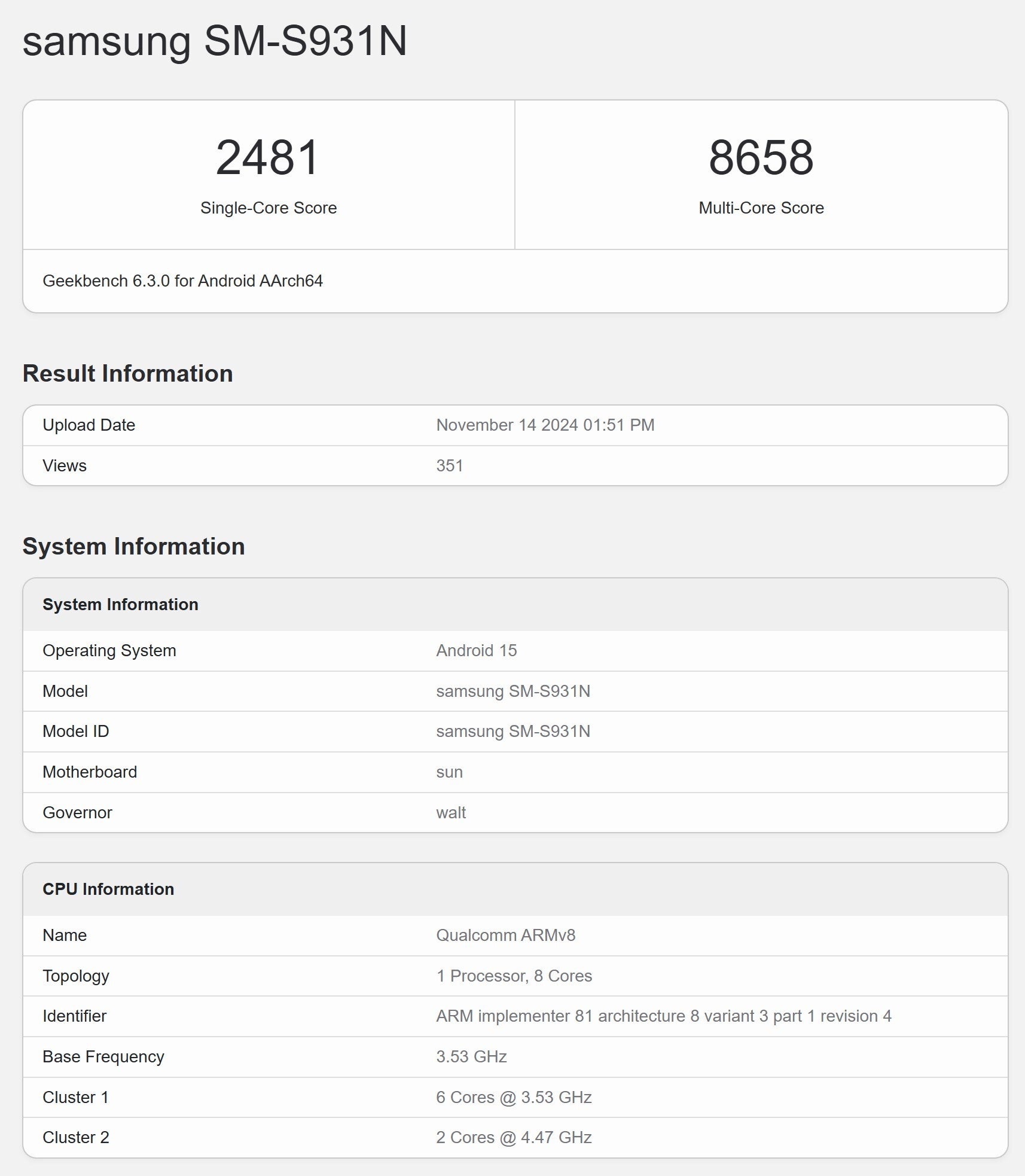 Samsung Galaxy S25 benchmark