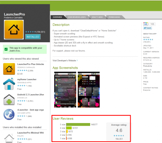 The Android Market now offers a breakdown of star ratings - Android Market now breaks down user reviews