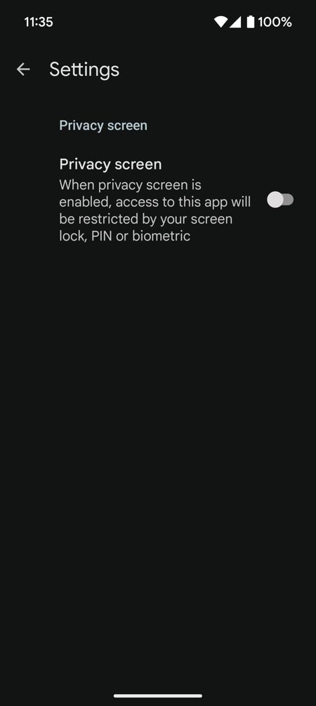 Screenshot of Google authenticator's privacy screen feature toggle on Android