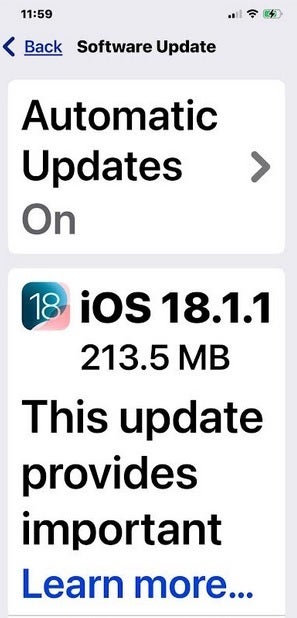 Apple releases an emergency update, iOS 18.1.1 and iPadOS 18.1.1 | Image credit-PhoneArena - Apple releases iPhone and iPad security updates you should install ASAP