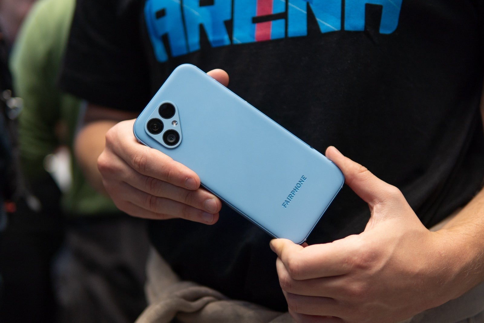 The fairest of them all. The Fairphone 5 in blue. | Image by PhoneArena - Pixel, Galaxy, iPhone: A practical look at repairability in 2024