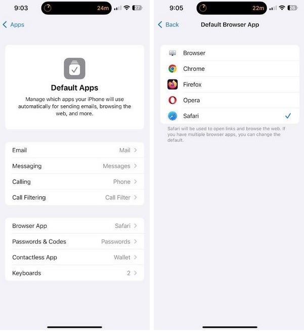 In iOS 18.2 iPhone users will be able to change their default apps quickly. | Image credit-PhoneArena - Now on iOS 18.2 beta, soon on stable iOS 18.2, you can quickly set the default apps on your iPhone