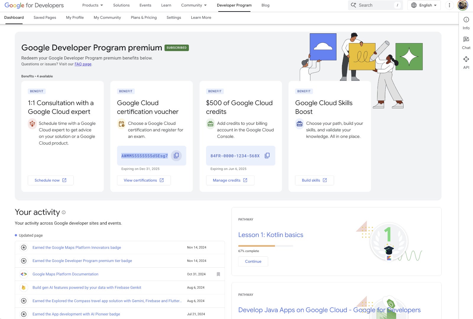 Google Developer Program&amp;#039;s new benefits section