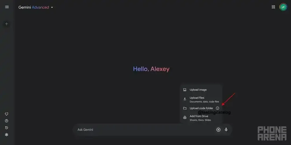 Image Credit - TestingCatalog - Google working on making Gemini able to analyze entire folders with code files