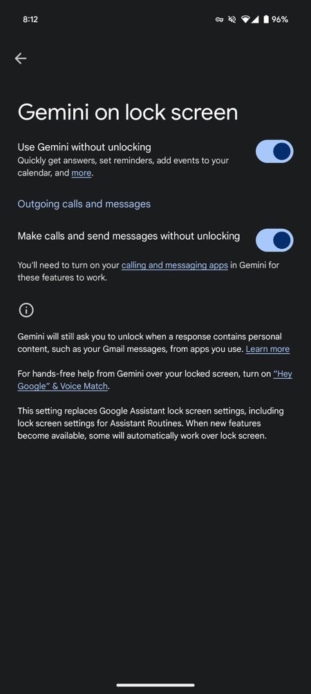 Screenshot of the Gemini settings