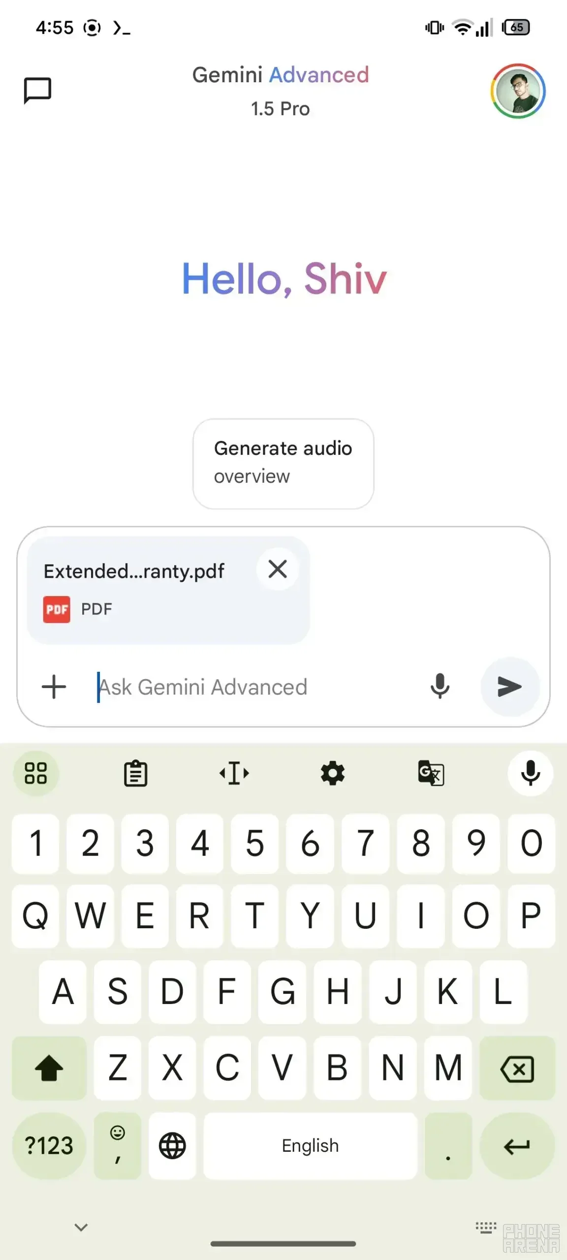 Screenshot showing Gemini suggesting to generate an audio overview.