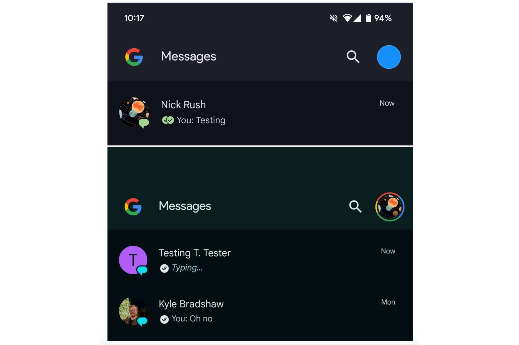 Google Messages redesign text