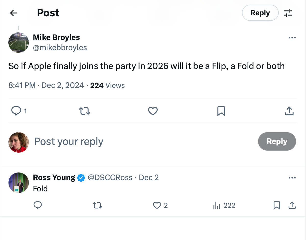 Screenshot of the question on the post and the reply by Ross Young saying &amp;quot;Fold&amp;quot;.