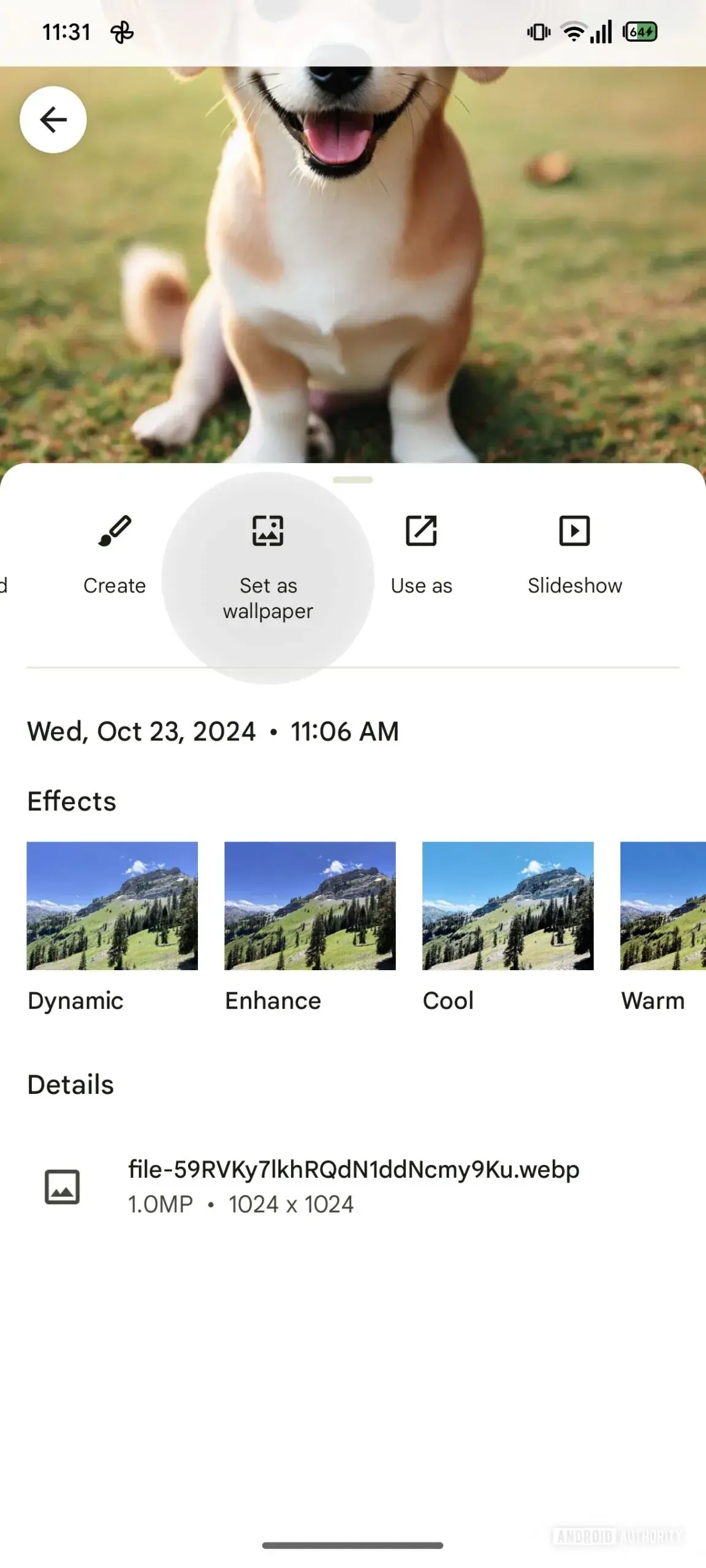 How it will look in the future. | Image Credit - Android Authority - Google Photos to make setting a photo as your wallpaper easier with a future update