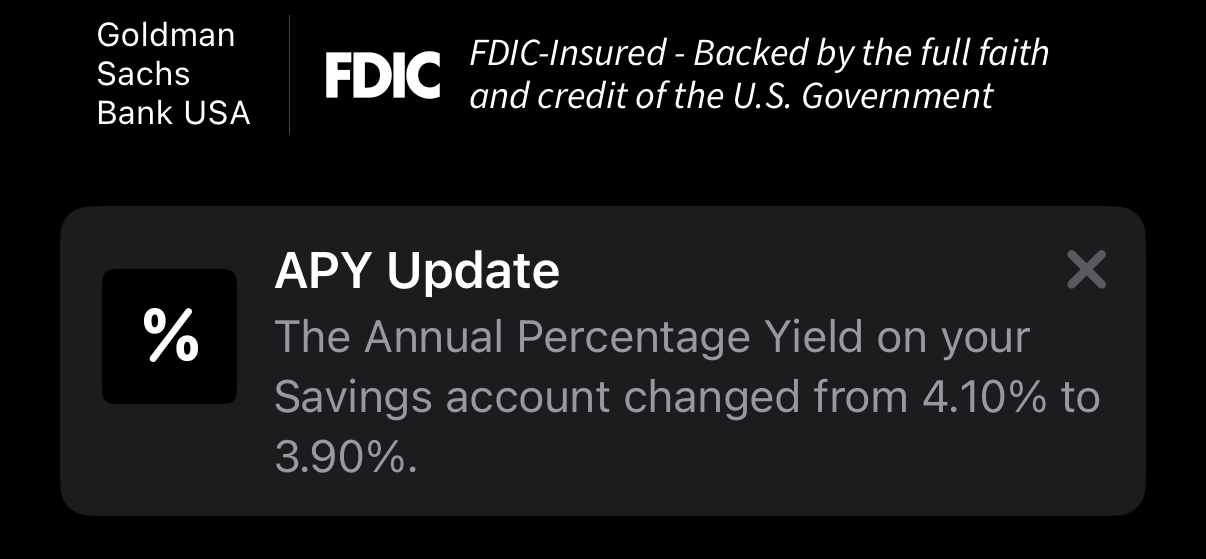 Screenshot showing the message of the rate cut.