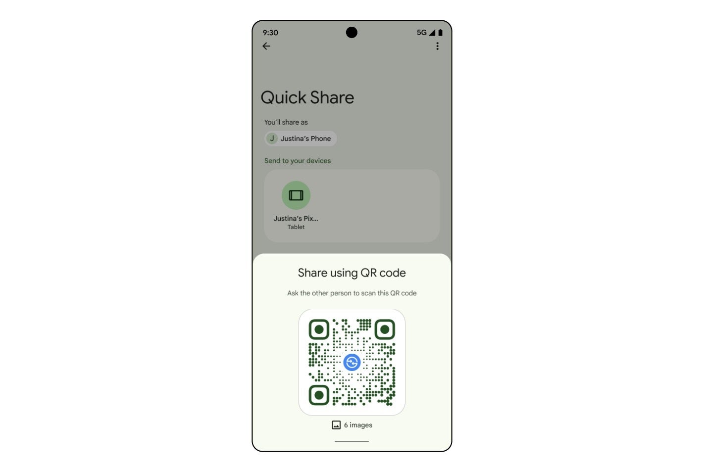 Screenshot of Quickshare QR codes