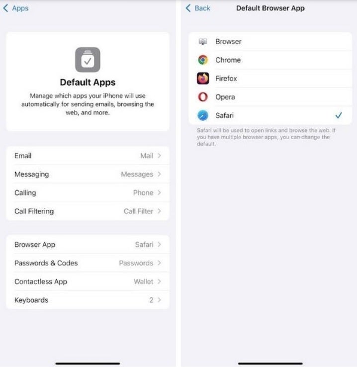 Quickly select your default apps in iOS 18.2. | Image credit-PhoneArena - Stable version of iOS 18.2 arrives with Genmoji, Image Playground, AI integration for Siri, more