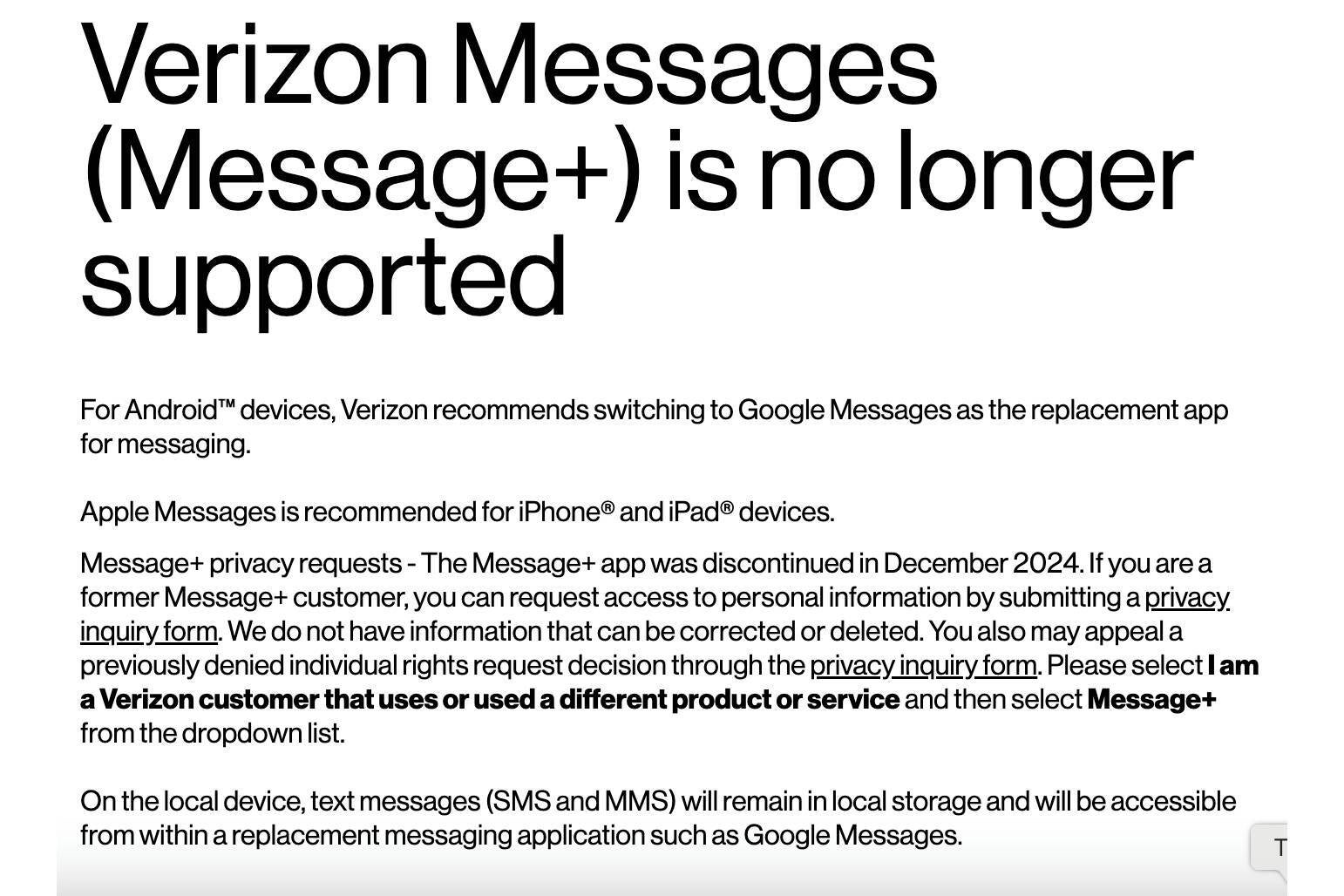 Verizon users say they lost text history after Messages+ shutdown but there is a simple solution