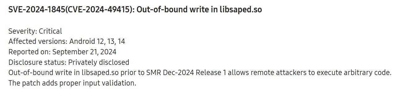 CVE-2024-49415 unpatched can allow a remote attacker to execute malicious code on your phone. | Image-credit-Samsung Mobile - Galaxy S24 users need to install the December security update ASAP. Here's why