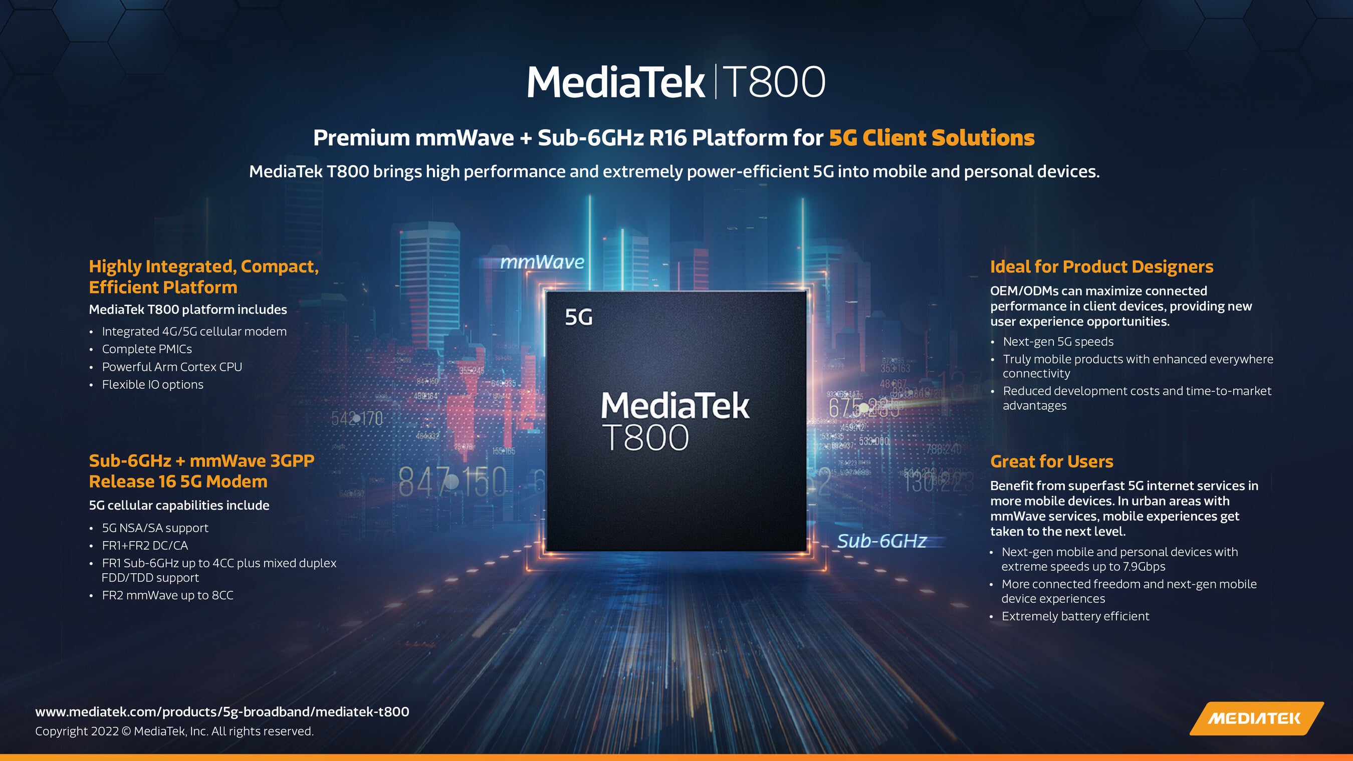 MediaTek T800モデムのスペック画像