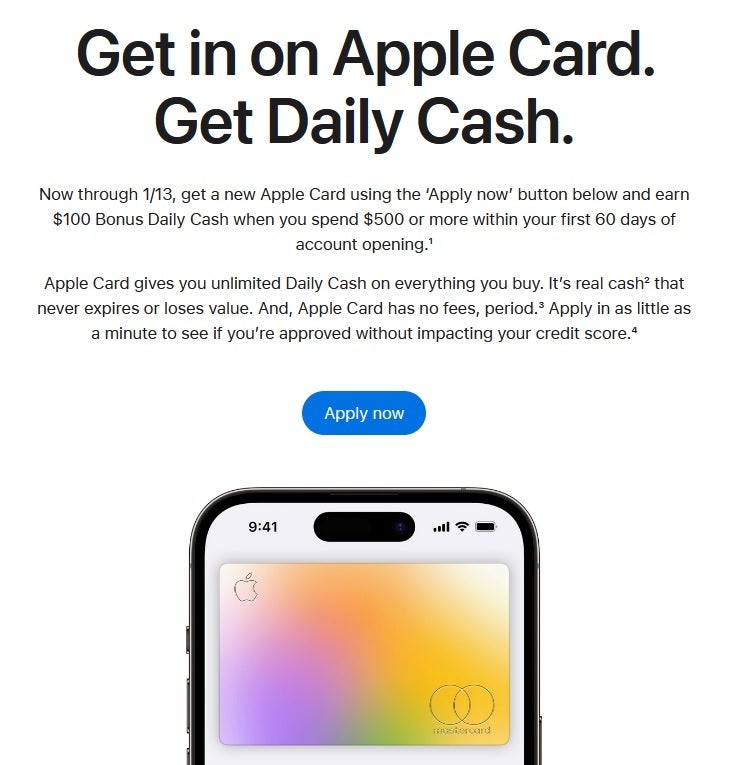 Apple explains how to get a $100 sign-up bonus with the Apple Card.