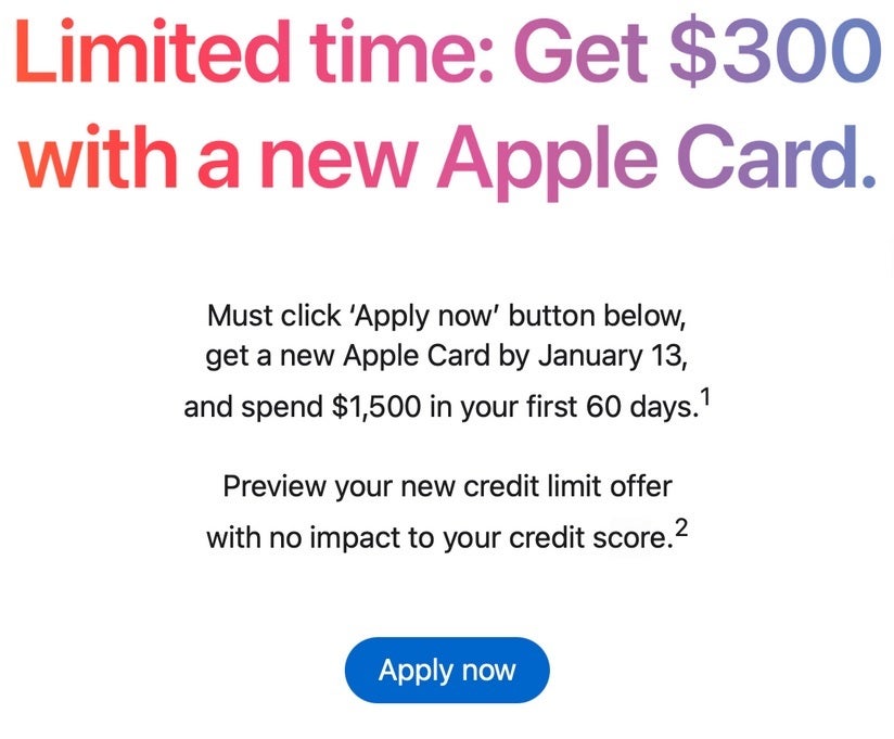 Targeted email sent by Apple offering a higher $300 Apple Card sign-in bonus.