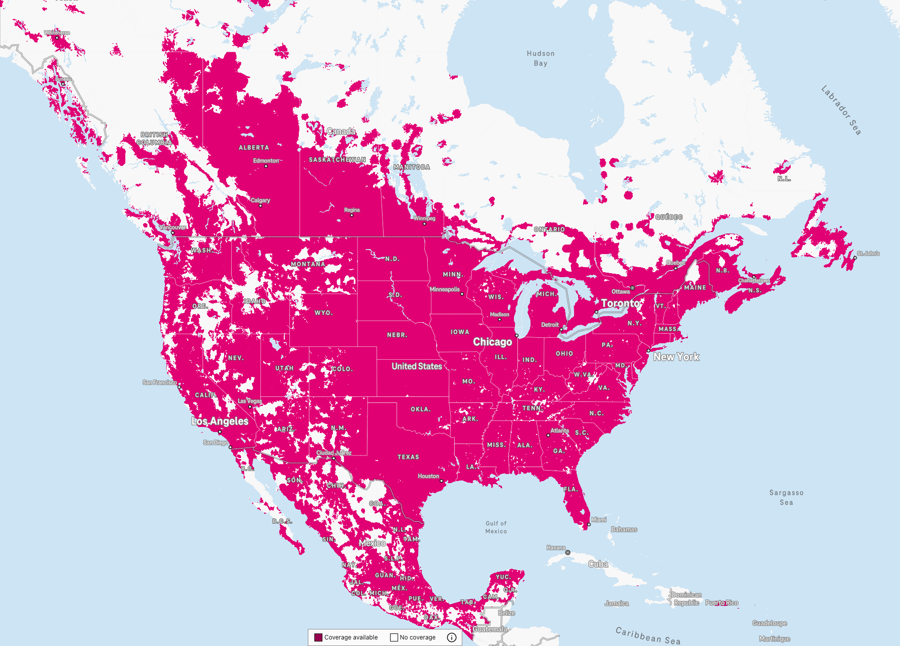 A map of the US showing T-Mobile coverage. 