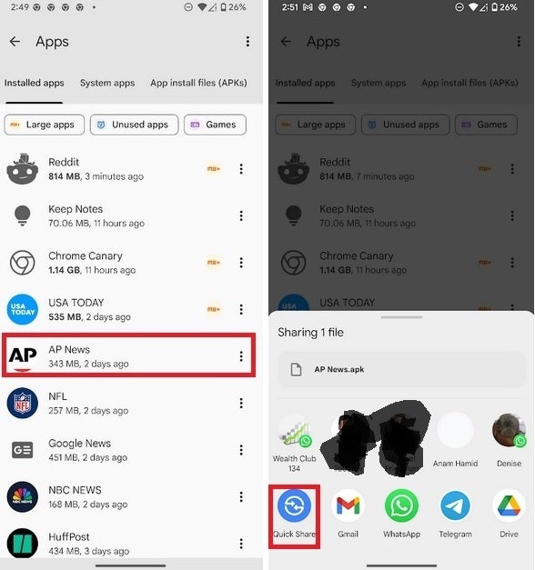 Sharing an app with a fellow Android user witht he Files by Google app. | Image credit-PhoneArena - Google puts an end to app sharing in the Play Store